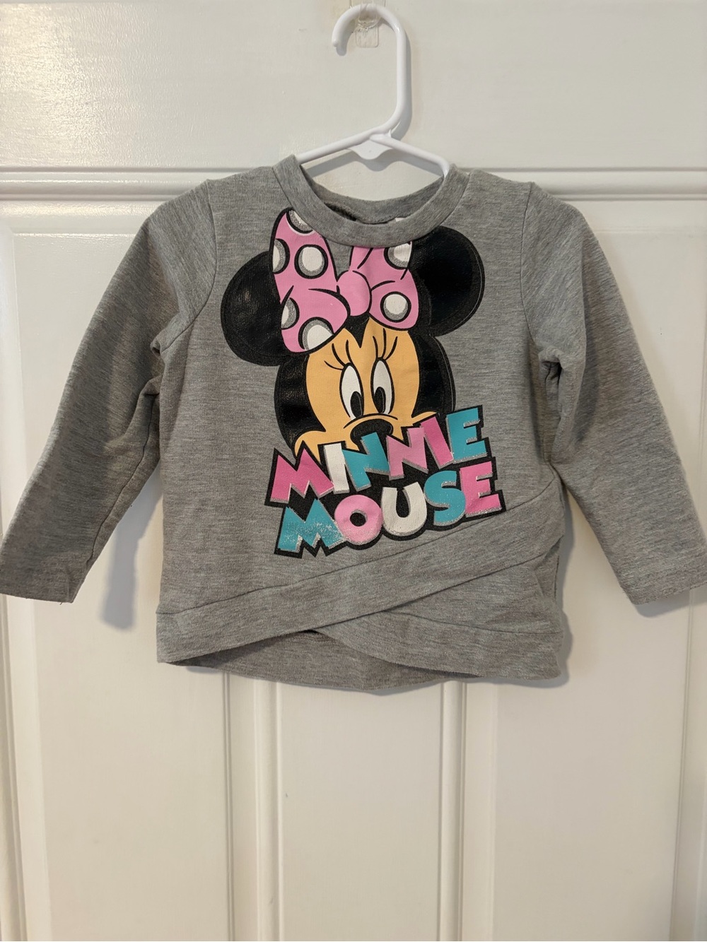 Disney Gray Minnie Mouse Pullover with Pink Bow and Teal Accents